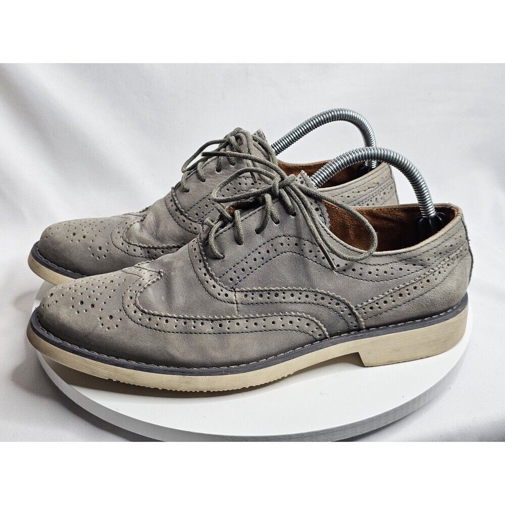 Steve Madden Transfer Men's Shoes 8 Grey Leather Wingtip Lace Up‎ Oxford Dress